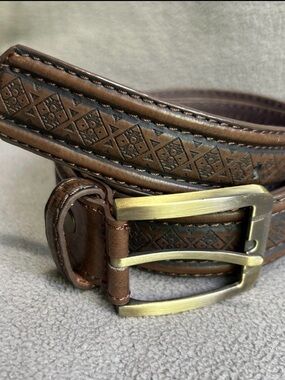 Canyon Sky Men's Leather Western Style Embossed Belt Brown - Size 40, XL